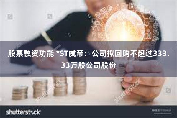 股票融资功能 *ST威帝：公司拟回购不超过333.33万股公司股份