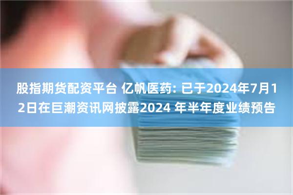 股指期货配资平台 亿帆医药: 已于2024年7月12日在巨潮资讯网披露2024 年半年度业绩预告